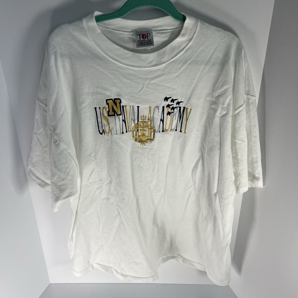 Vintage US Naval Academy Short Sleeve Shirt Men's XL Made in USA Top Threads EUC